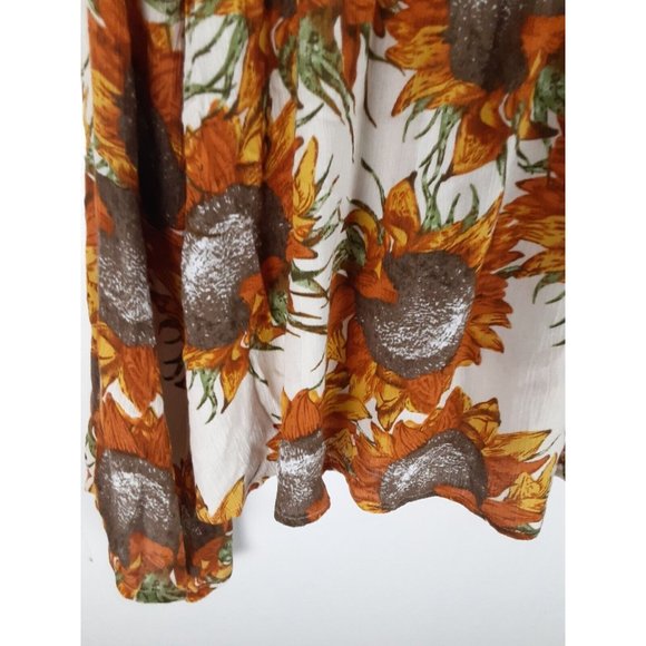 Umgee Cream & Orange Sunflower Floral Print Long Flare Sleeve Top Lace Neck L - Picture 3 of 8